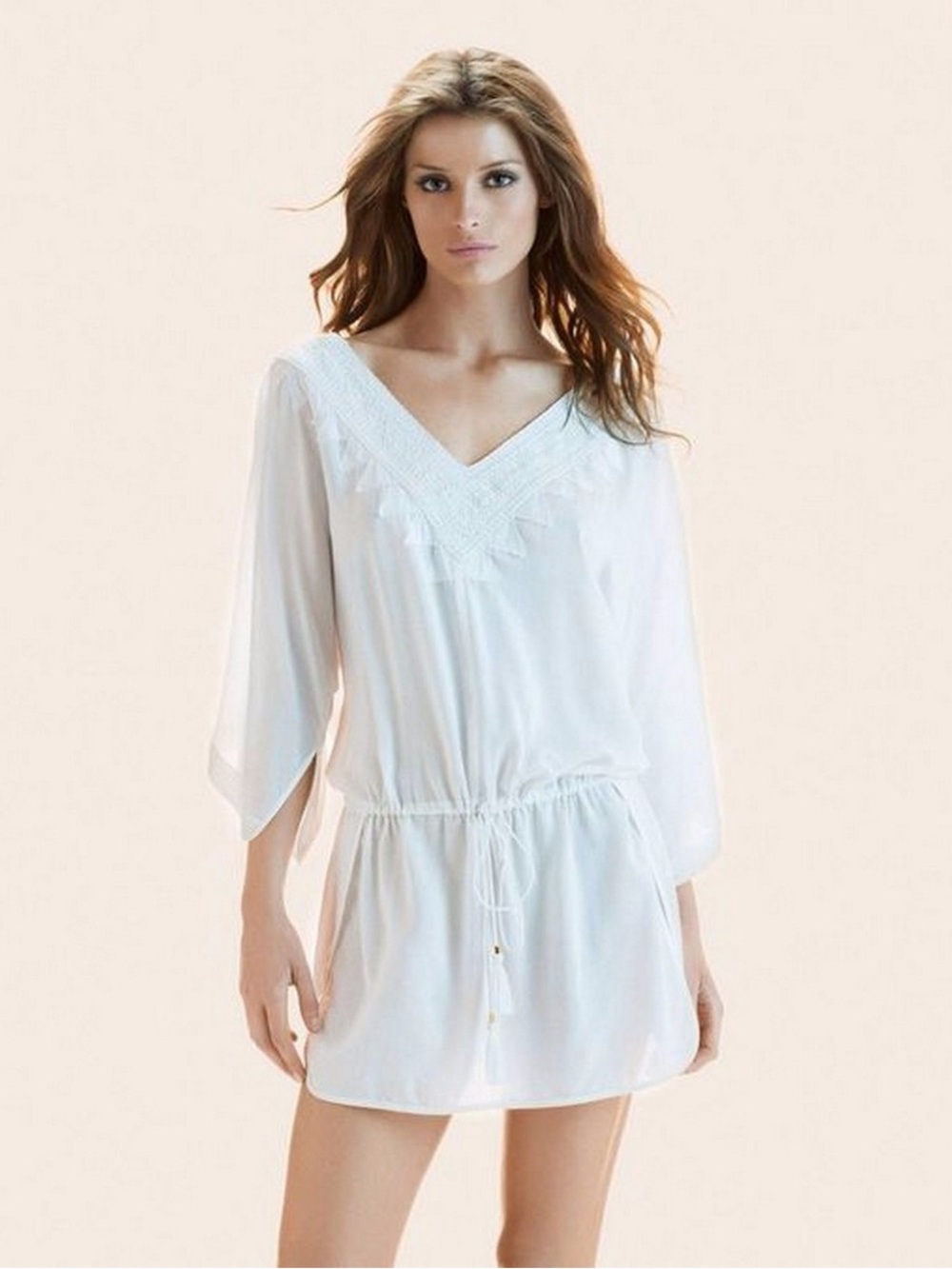 Vix Paula Hermanny Solid White Romance Caftan Cover-Up